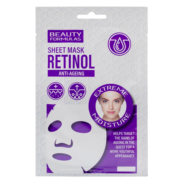 Beauty Formulas Αντιγηραντική μάσκα προσώπου με Υαλουρονικό και Ρετινόλη για ενυδάτωση - Vegan Friendly - 1τμχ μάσκα
