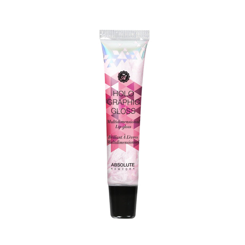 Holographic Gloss in Pink Ice, by Absolute New York - hydrating, clear lip gloss in a squeeze tube, with iridescent fuchsia-pink micro-shimmer, for a multi-dimensional, accentuated pout!