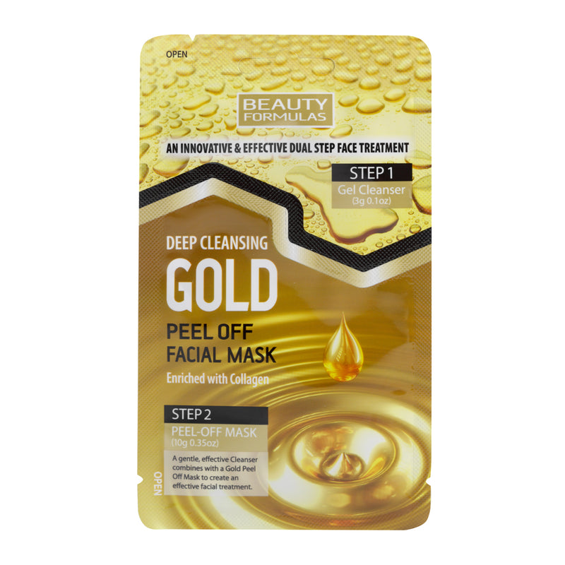Beauty Formulas Gold Peel-Off μασκα - Kαθαριστική & Ενυδατική με κολλαγόνο -  3g τζελ καθαρισμού+10g μάσκα