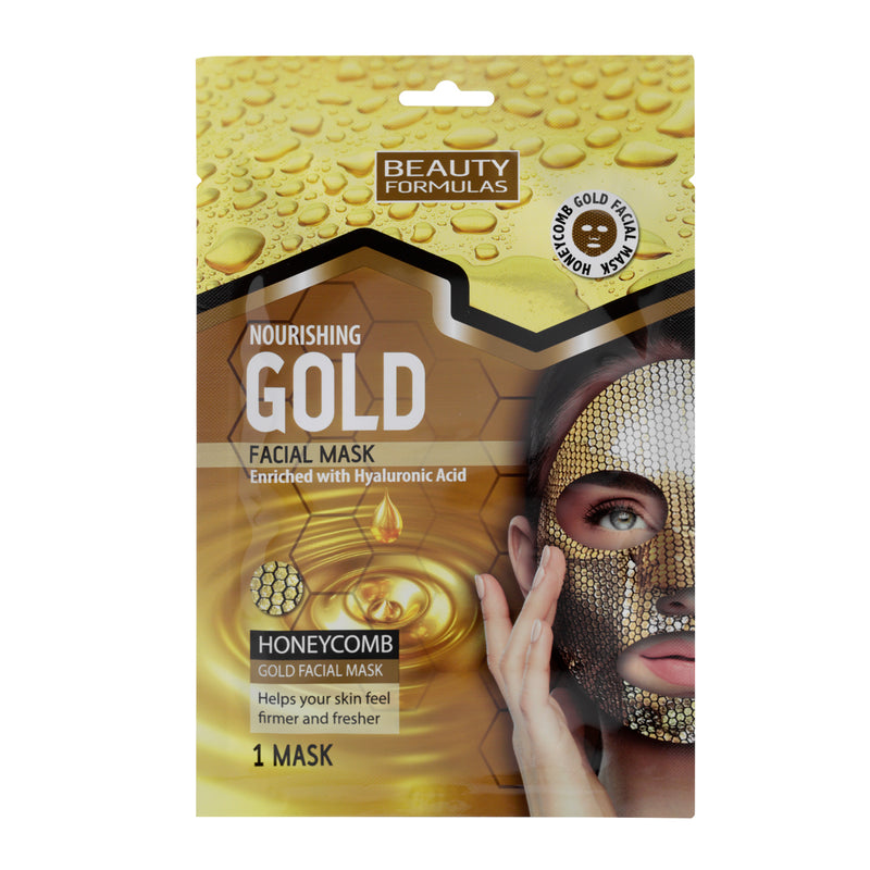 Beauty Formulas Ενυδατική μασκα Προσώπου με υαλουρονικό - Honeycomb Gold Facial Mask Enriched with Hyaluronic Acid - 1τμχ