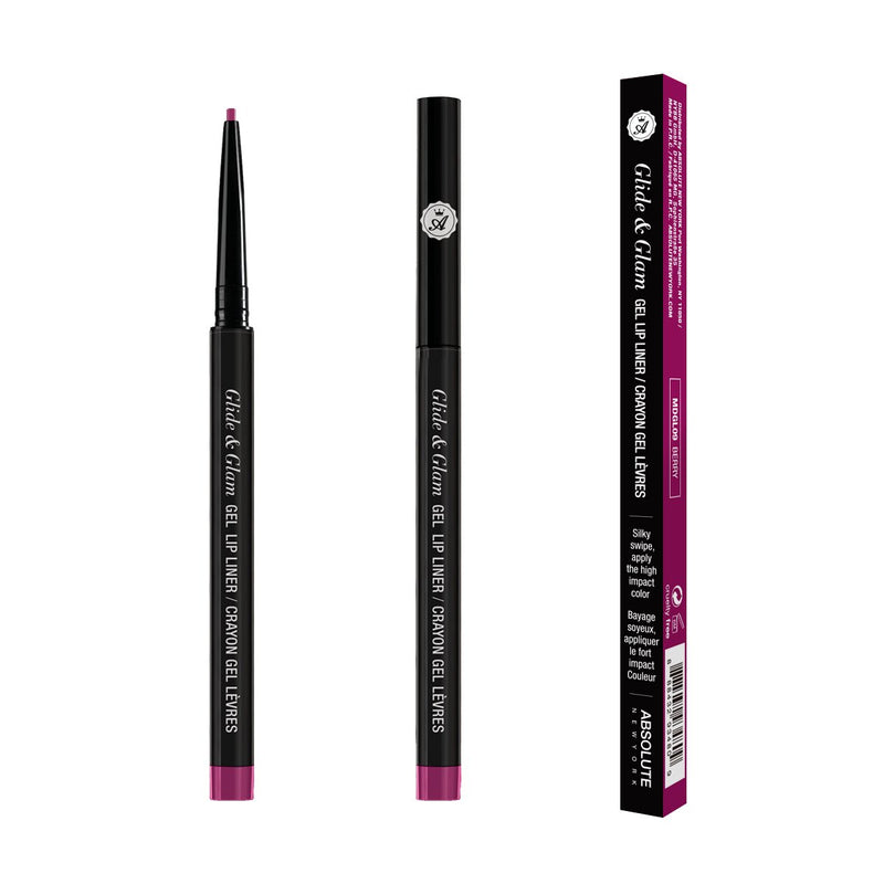 Glide & Glam Gel Lip Liner by ABSOLUTE NEW YORK in Berry (MDGL09) - is a shade of red wine. Waterproof, long-lasting, creamy formula with an ultra-fine tip for precise application. 0.004 oz/ 0.12 g - Paraben Free, Sulfate Free, Phthalate Free, Fragrance Free; 100% Cruelty-Free.