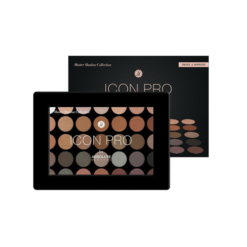 Absolute New York Icon Pro Palette in Smoke & Mirrors - 35 buttery shades of cool-toned neutrals, from light creams, deep purples, to the blackest black, in matte, satin, and metallic finishes.
