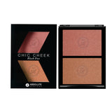 Chic Cheek Powder Blush Duo by Absolute New York (Pink Champagne/Havana Honey) - shimmery nude peach blush with gold micro-pearls and satin-finished soft beige blush.