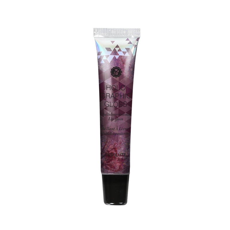Holographic Gloss in Amethyst, by Absolute New York - hydrating, clear lip gloss in a squeeze tube, with iridescent purple grape micro-shimmer, for a multi-dimensional, accentuated pout!