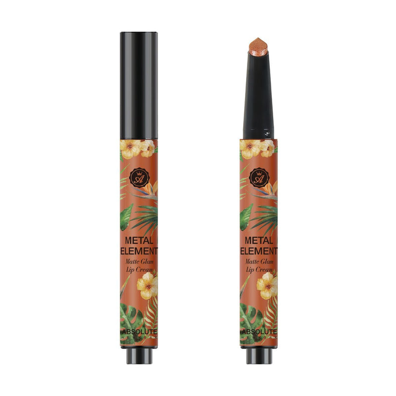 Metal Element by Absolute New York in Aruba Sunset (MLME06) - is a metallic orange-red bronze with iridescent pearls. This lightweight metallic lipstick is buttery-smooth and leaves your lips with a shimmery finish.